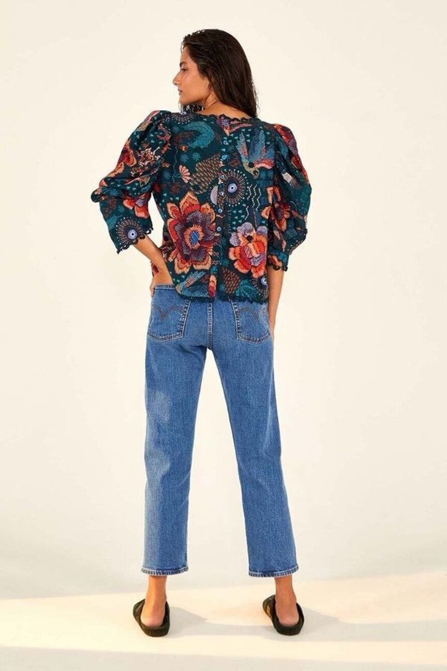 Farm Rio River Creature Blouse Size S - Picture 2 of 7